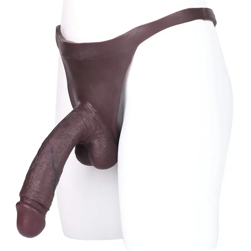 Men's Black Realistic Silicone Hollow Penis Sleeve Thong - Image 1