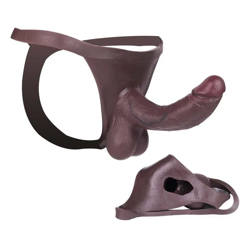 Black Silicone Strap-On Hollow Penis Sleeve Thong For Men - Image 1